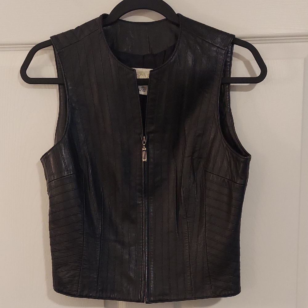Genuine Leather Black Vest S Fitted Festival Minimalist Capsule Layering Piece